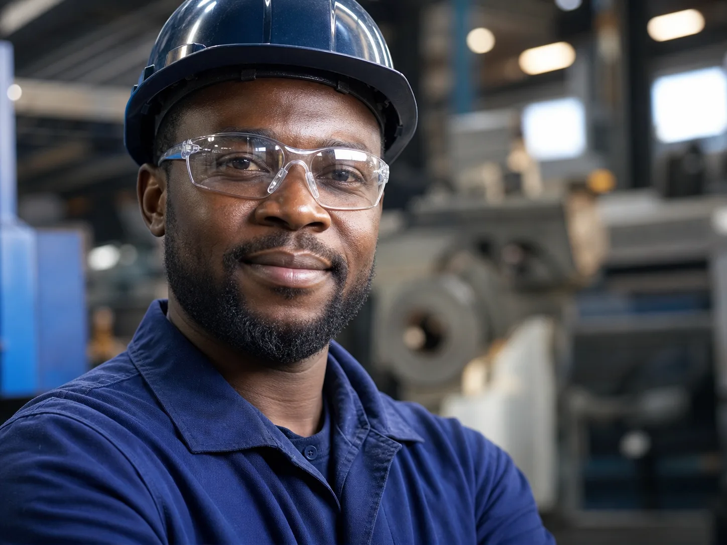 Confident manufacturing worker in safety gear